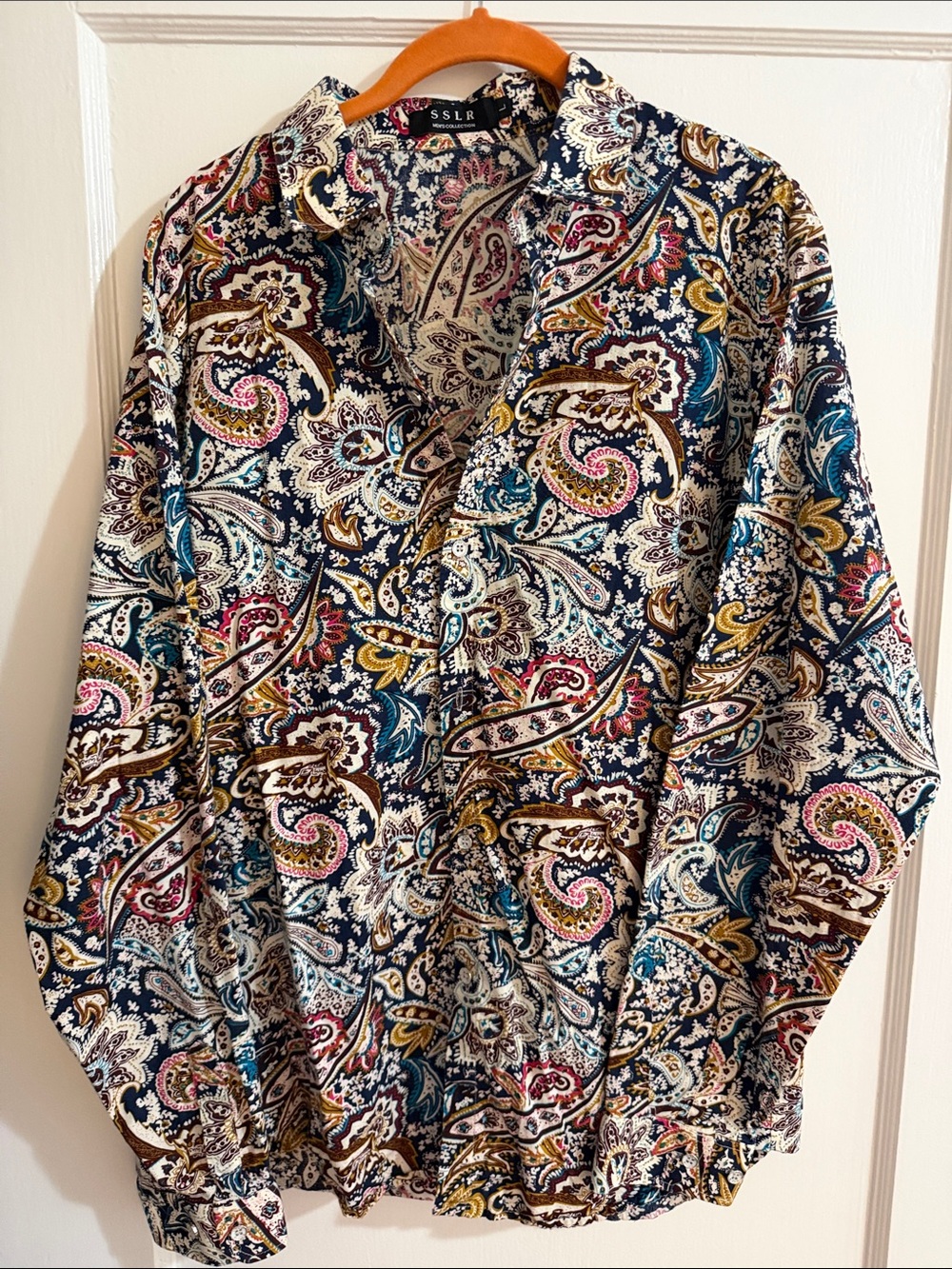 SSLR Men's Navy Paisley Button-Up Shirt